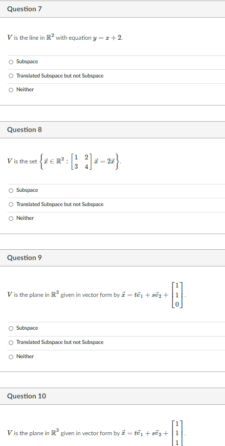 Solved Question 7 V is the line in R2 with equation y=1+2. | Chegg.com