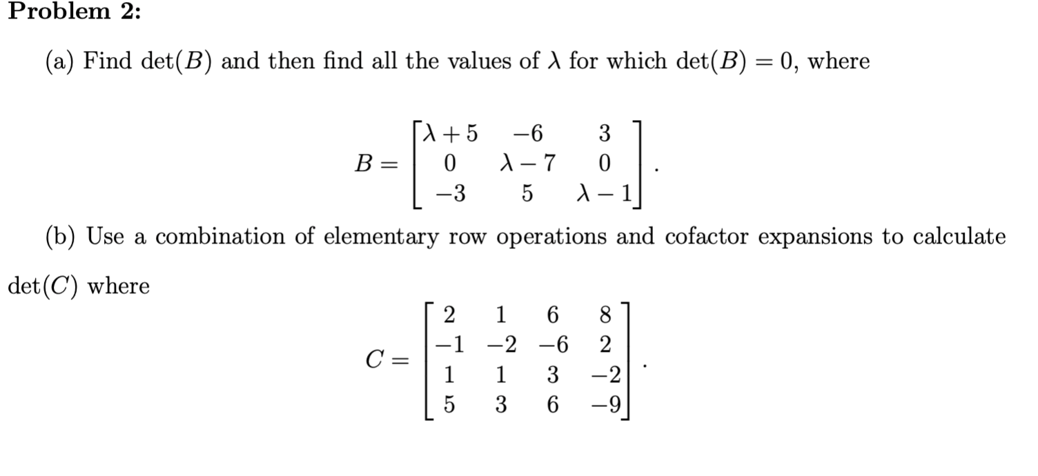 Solved Problem 2: (a) Find det(B) and then find all the | Chegg.com