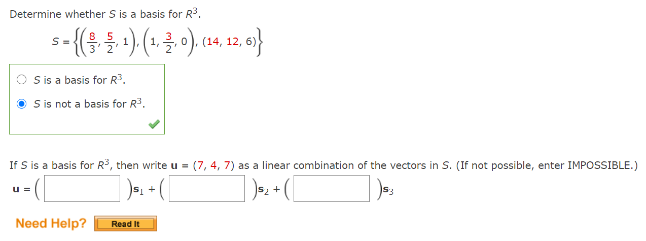 Solved Determine whether S is a basis for R3. s={(33) (139). | Chegg.com