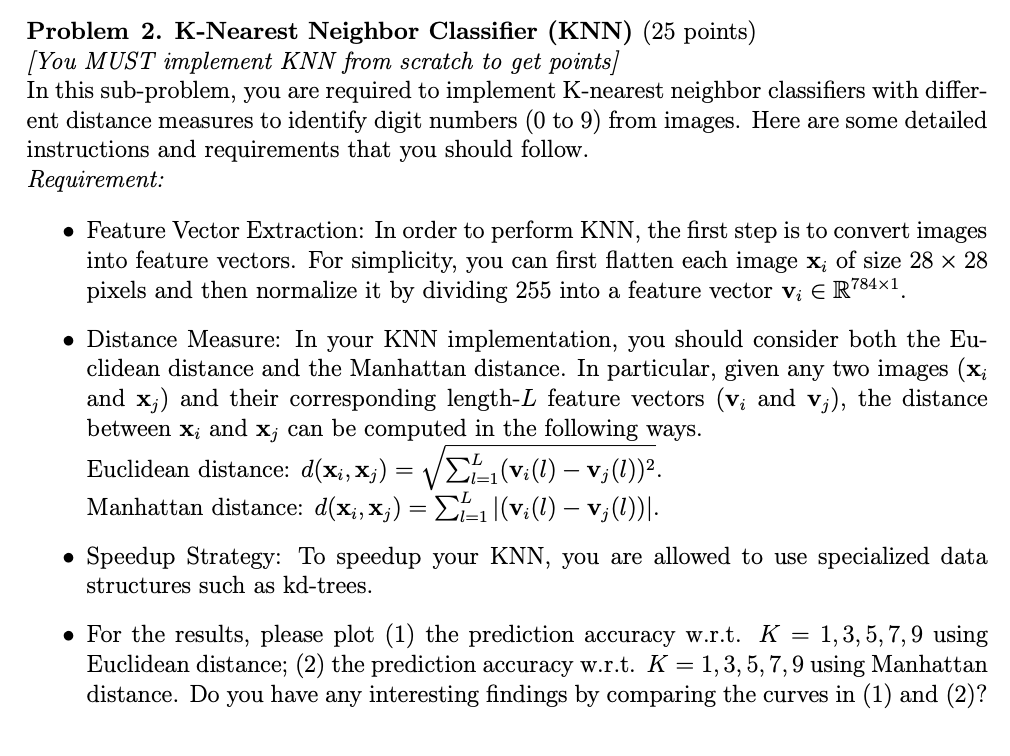 Problem 2. K-Nearest Neighbor Classifier (KNN) (25 | Chegg.com