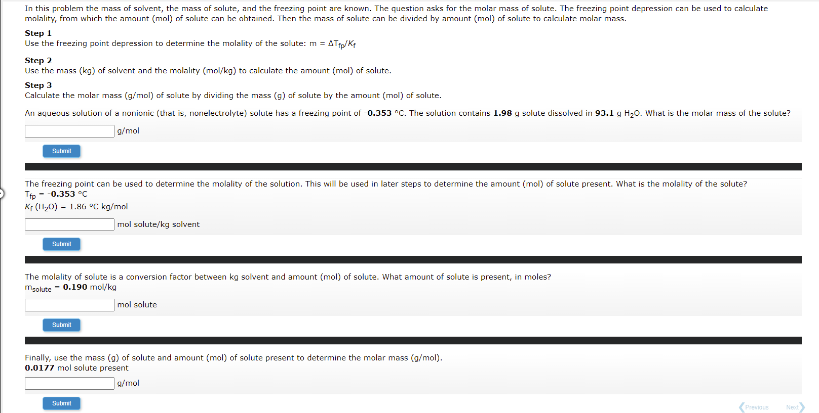 Solved In this problem the mass of solvent, the mass of | Chegg.com