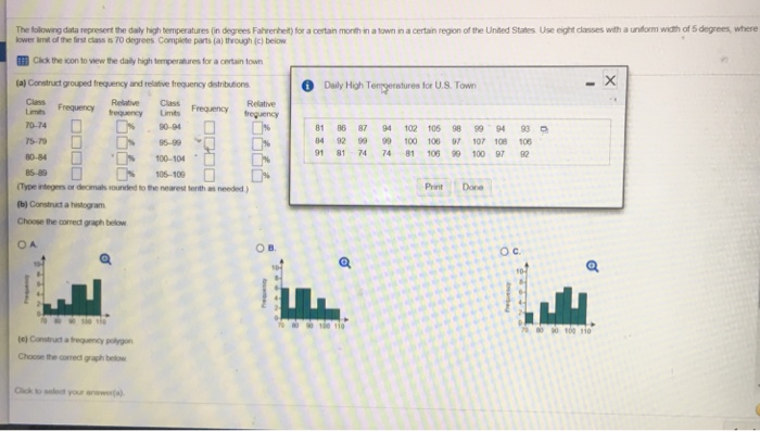 Solved The following data represent the daily high | Chegg.com