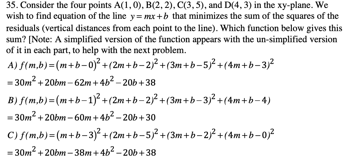 Solved + + 35. Consider the four points A(1,0), B(2, 2), | Chegg.com