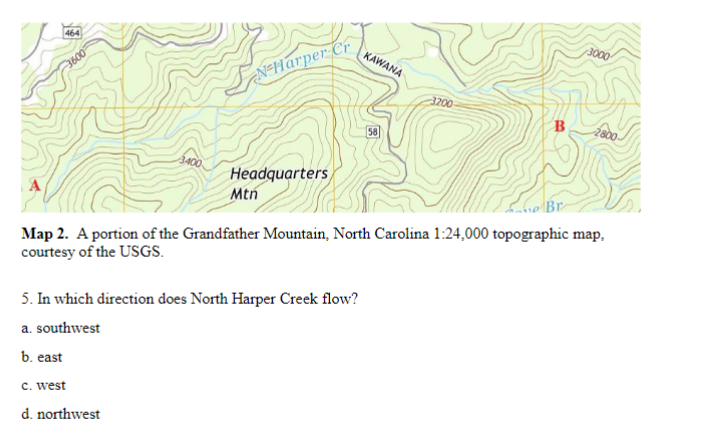 Solved Map 2. A portion of the Grandfather Mountain, North | Chegg.com