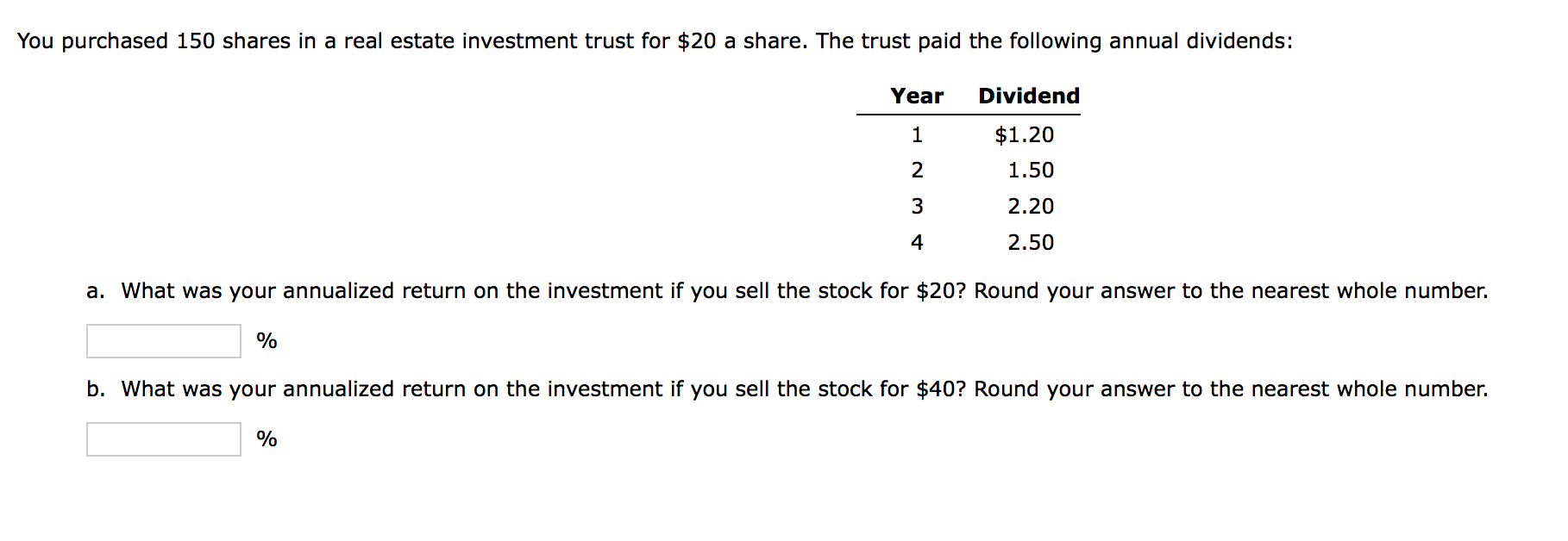 Solved You purchased 150 shares in a real estate investment | Chegg.com