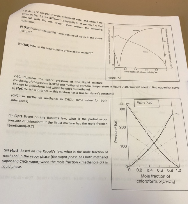 Solved 9. At 25 C, the partial molar volume of water and | Chegg.com