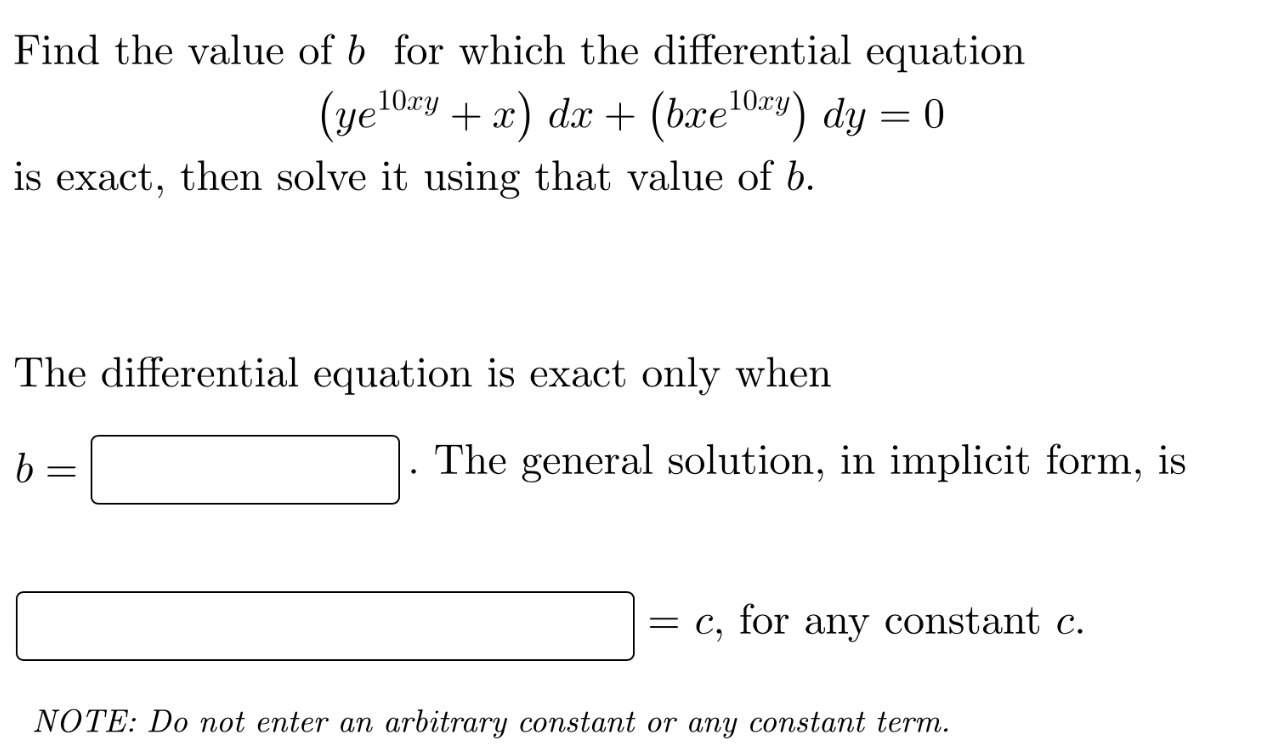 Solved Find The Value Of B For Which The Differential | Chegg.com