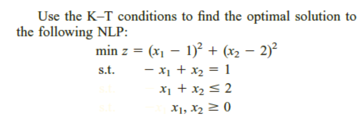 Solved Use the K-T conditions to find the optimal solution