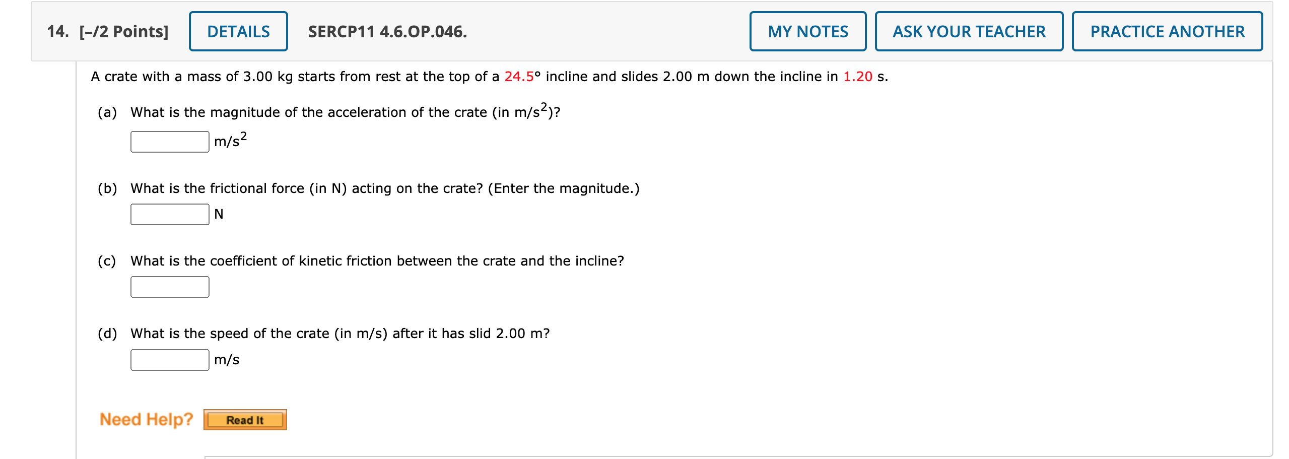 determine the magnitude of the frictional force acting on the crate