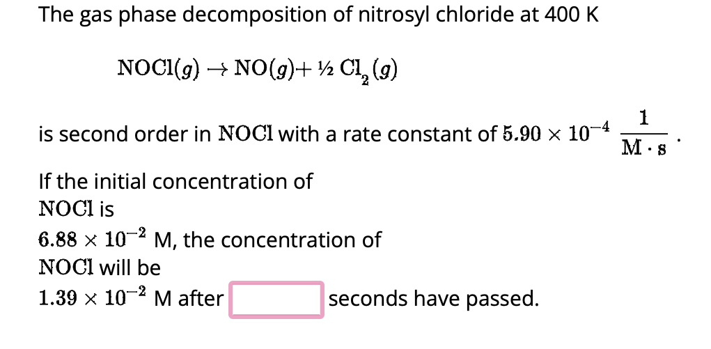 Solved The gas phase of nitrosyl chloride at