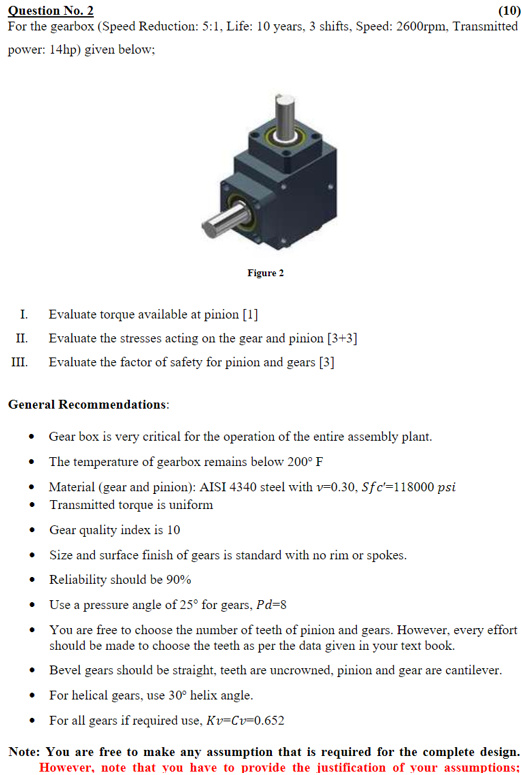 Solved Question No. 2 (10) For the gearbox (Speed Reduction: | Chegg.com