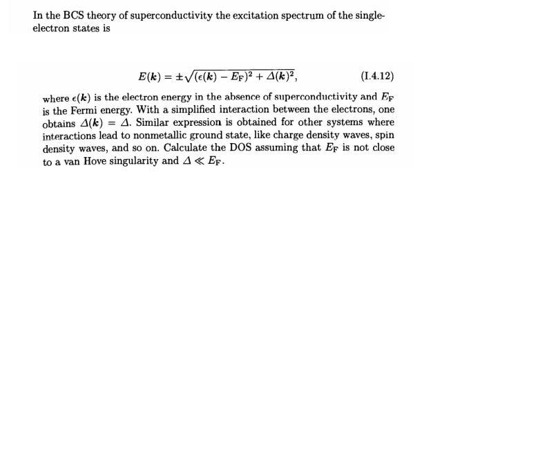 Solved In The BCS Theory Of Superconductivity The Excitation | Chegg.com