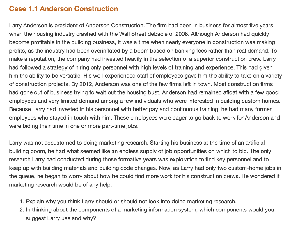 Solved Case 1.1 Anderson Construction Larry Anderson is | Chegg.com