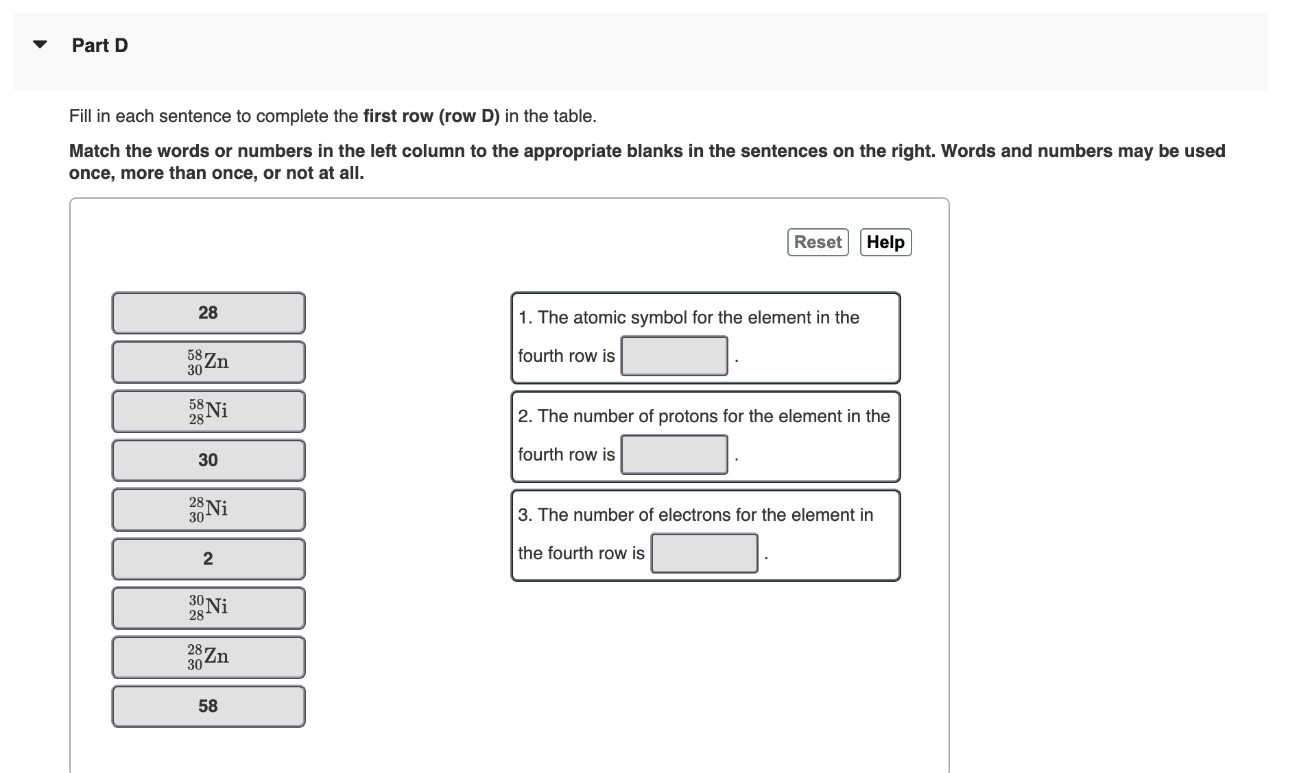 Solved Fill in each sentence to complete the first row row