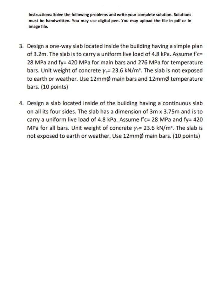 Solved Instructions: Solve the following problems and write | Chegg.com