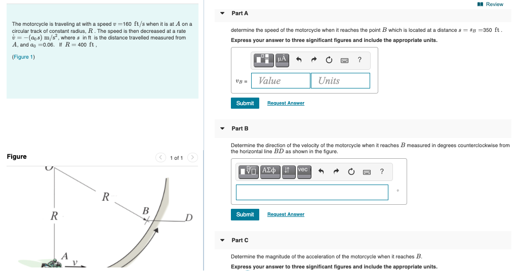 Solved A Review Part A The motorcycle is traveling at with a | Chegg.com