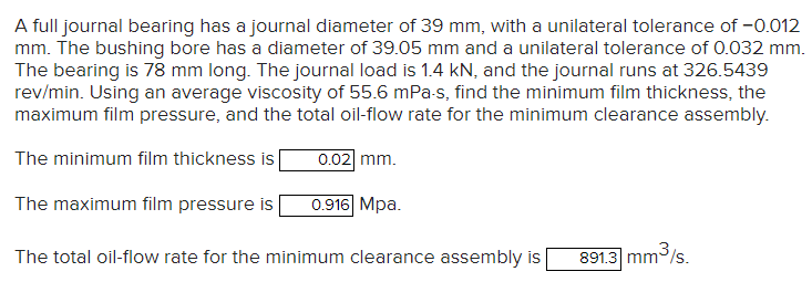 Solved A full journal bearing has a journal diameter of 39 | Chegg.com