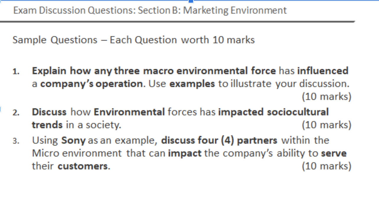 Solved Exam Discussion Questions: Section B: Marketing | Chegg.com