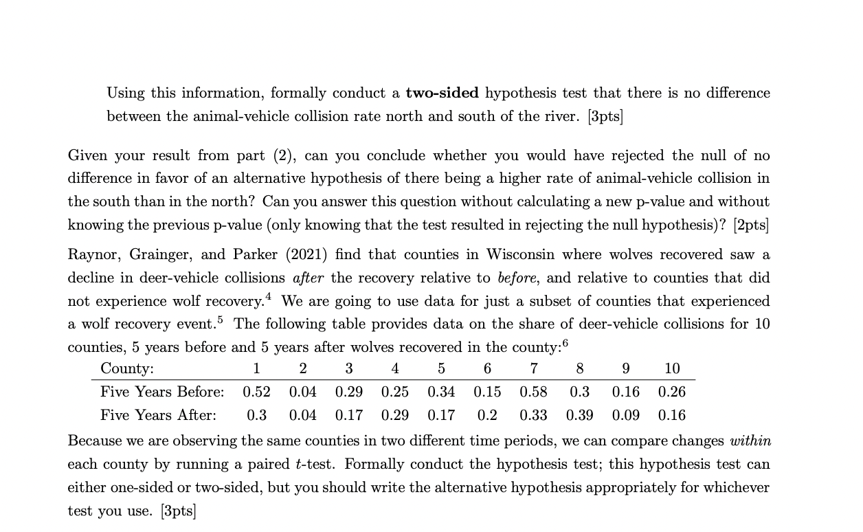 Solved Q2. Do Wolves Reduce Animal-Vehicle Collisions? In | Chegg.com