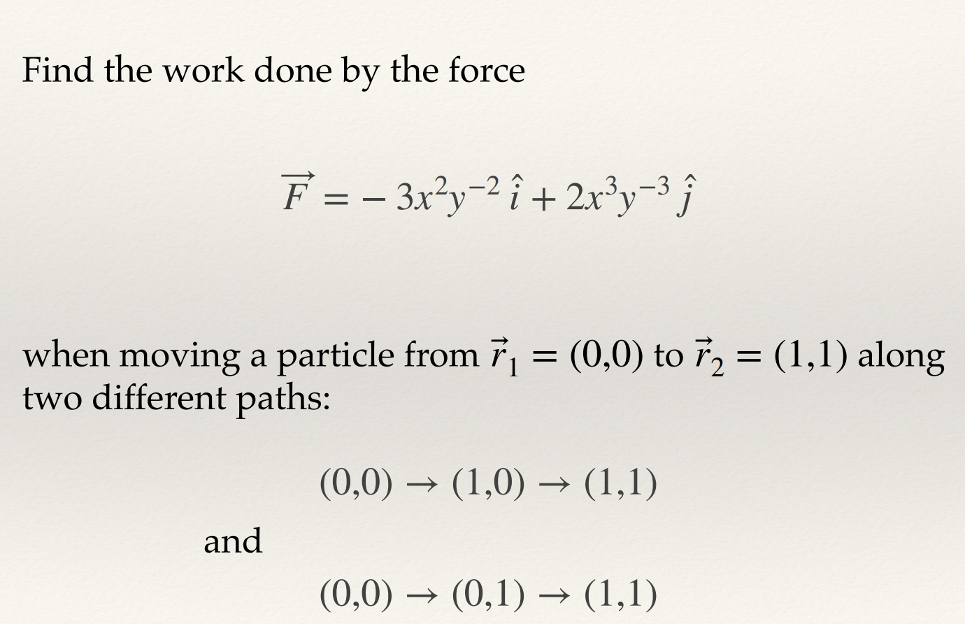 Solved Find The Work Done By The Force F−3x2y−2i2x3y−3j 5151