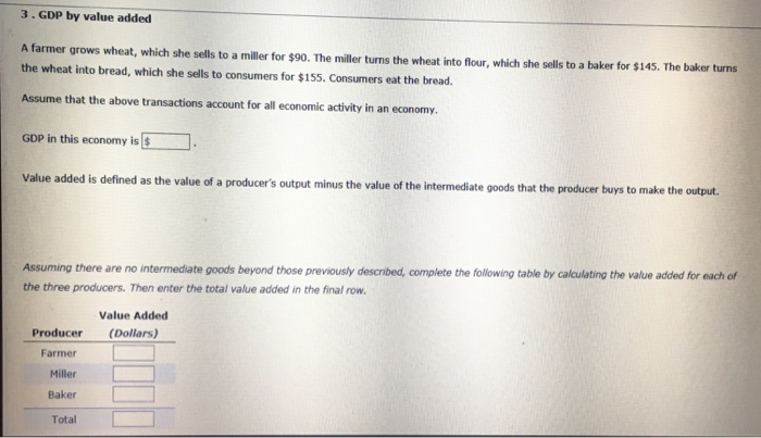 Solved 3·GDP By Value Added A Farmer Grows Wheat, Which She | Chegg.com