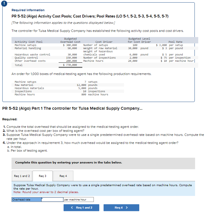 Solved Requlred Information PR 552 (Algo) Activity Cost