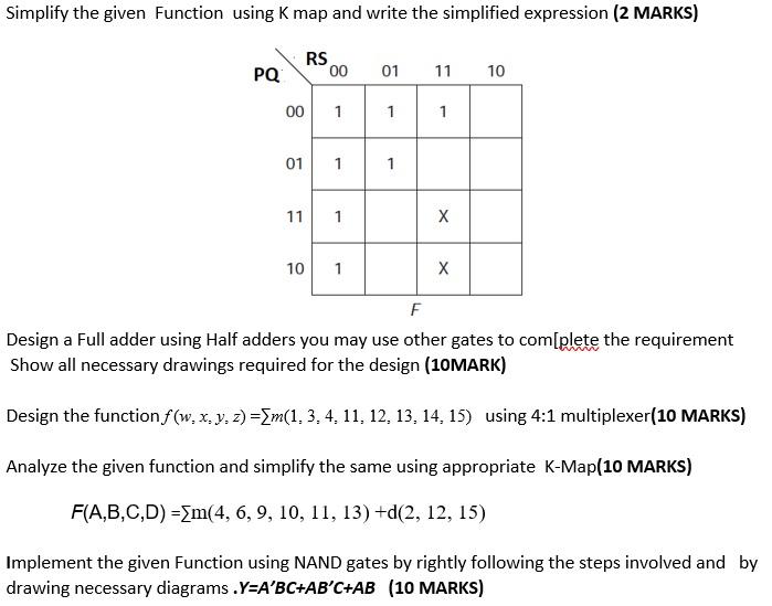 Solved Simplify the given Function using K map and write the | Chegg.com