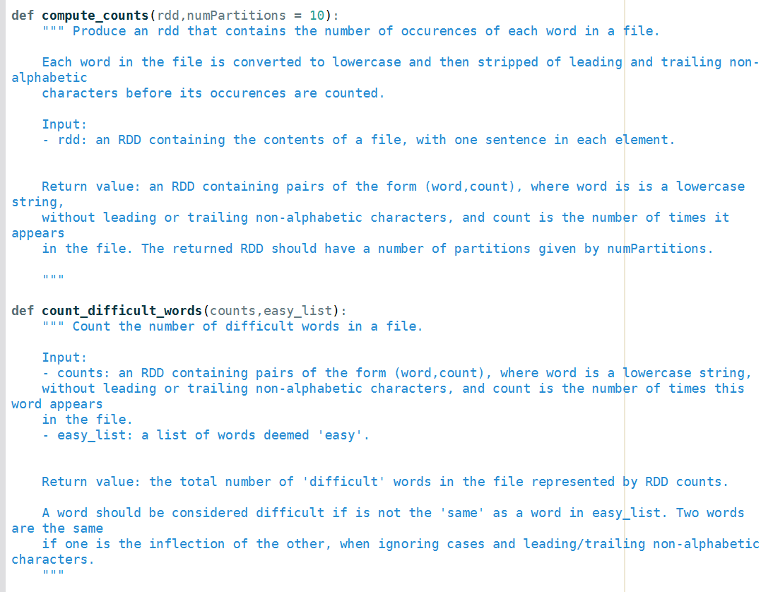 def compute_counts (rdd, numPartitions = 10) "