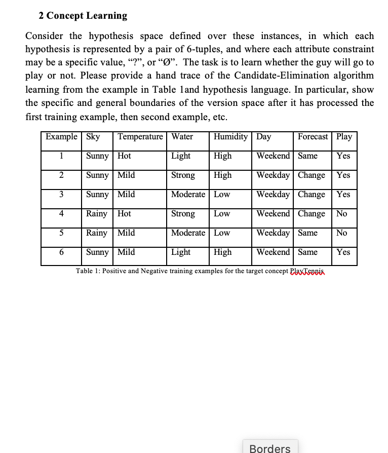 2 Concept Learning Consider the hypothesis space | Chegg.com