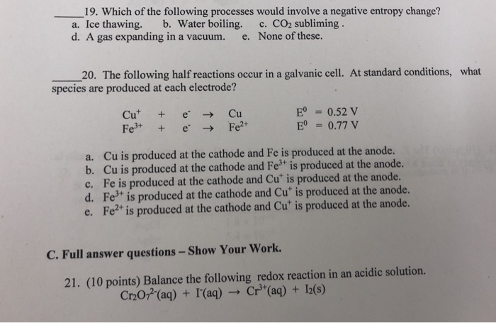 Solved 19. Which of the following processes would involve a | Chegg.com