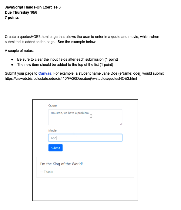 Solved JavaScript Hands-On Exercise 3 Due Thursday 10/6 7 | Chegg.com