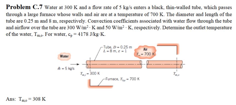 Solved Problem C.7 Water at 300 K and a flow rate of 5 kg/s | Chegg.com
