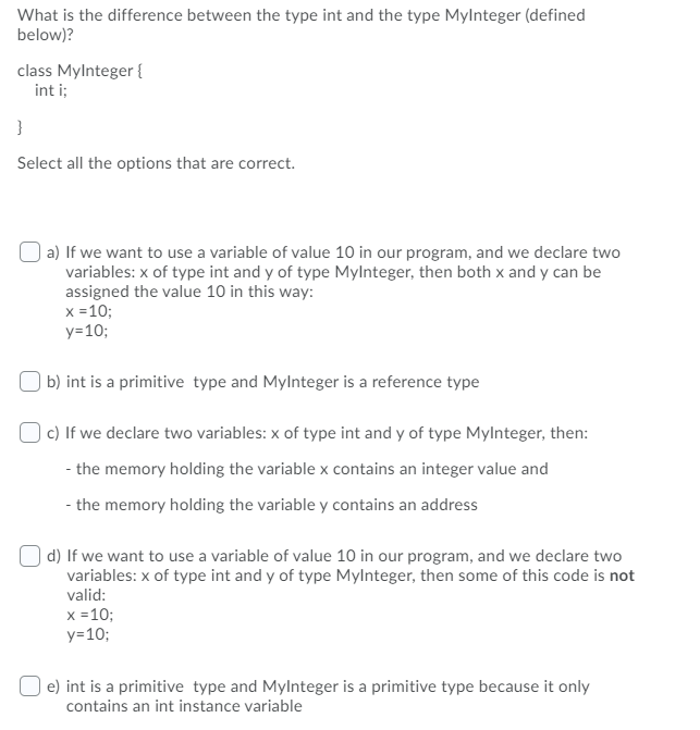 Solved What is the difference between the type int and the | Chegg.com