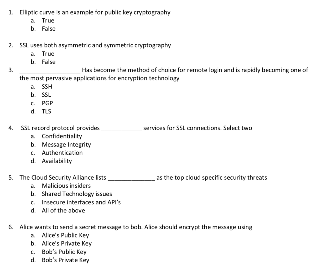 Solved 1. Elliptic curve is an example for public key | Chegg.com
