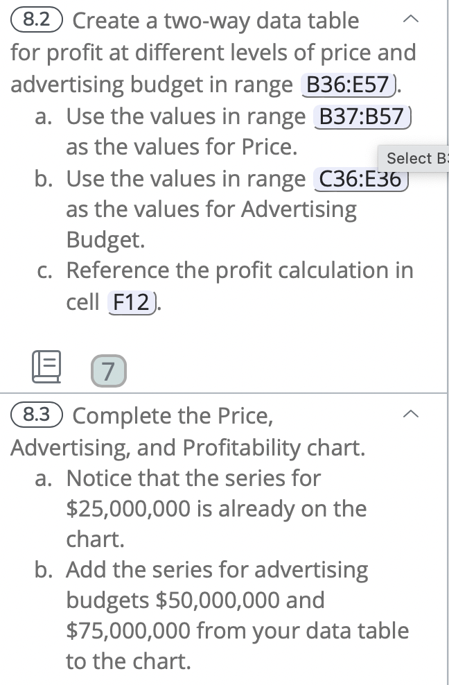 8.2 Create a two-way data table for profit at | Chegg.com
