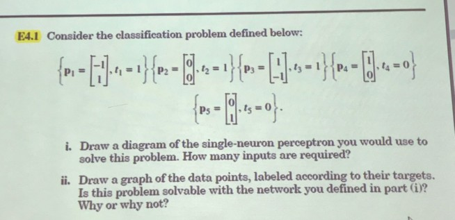 Solved E4.1 Consider the classification problem defined | Chegg.com