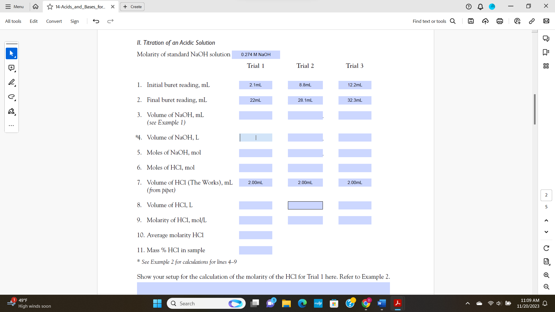 Solved Show your setup for the calculation of the molarity | Chegg.com