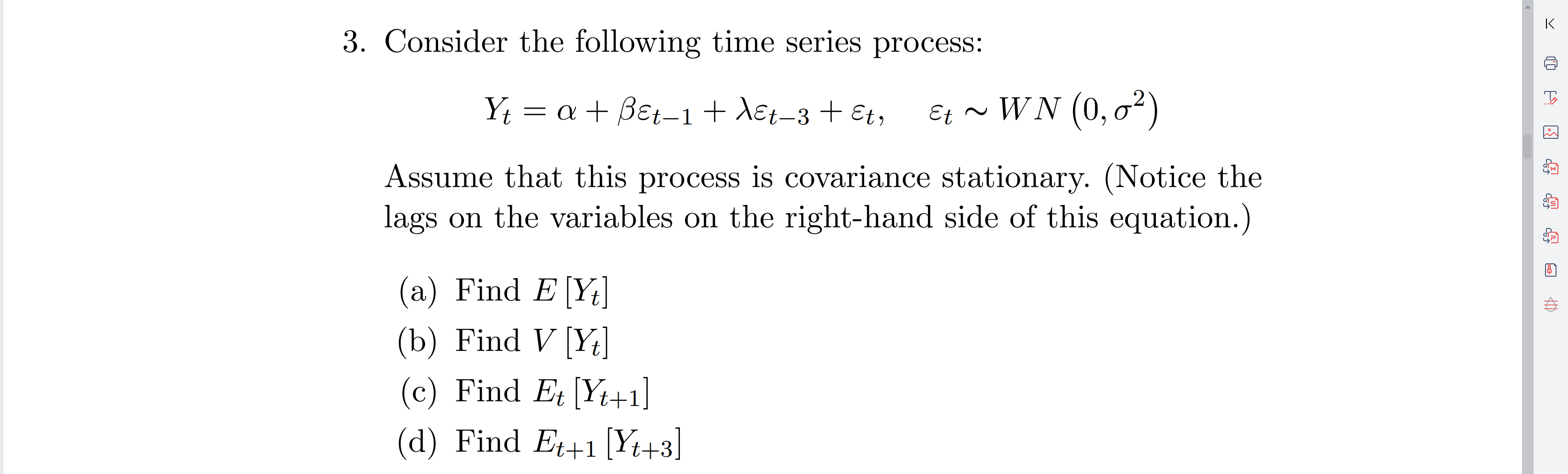 Solved 3. Consider the following time series process: | Chegg.com