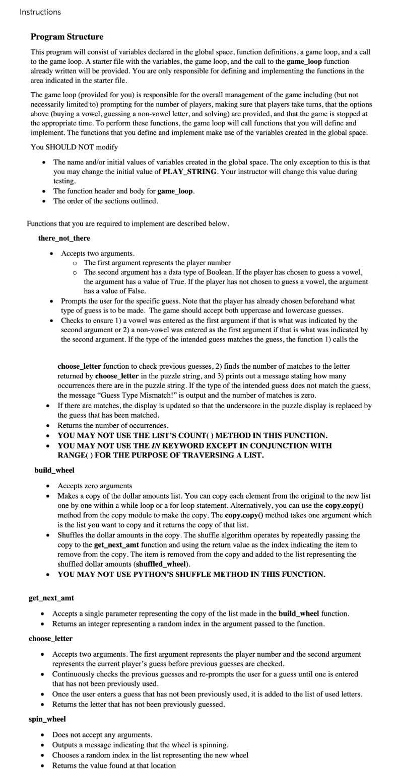 Instructions Program Structure This program will | Chegg.com