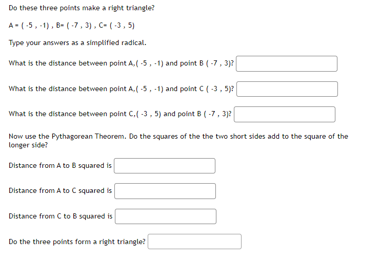 Solved Do these three points make a right triangle? \\[ | Chegg.com
