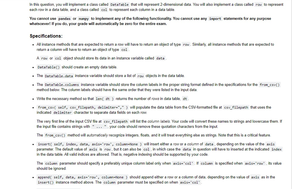 In this question, you will implement a class called | Chegg.com