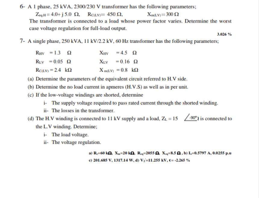 solved-6-a-1-phase-25-kva-2300-230-v-transformer-has-the-chegg