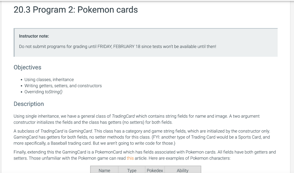 Solved 20.3 Program 2: Pokemon cards Instructor note: Do not | Chegg.com