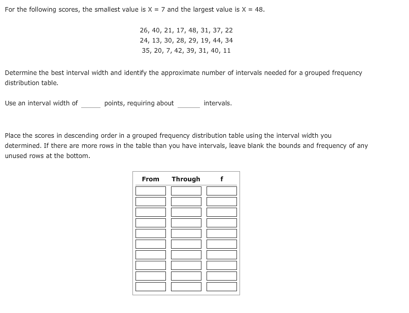 Solved For the following scores, the smallest value is X 7 | Chegg.com