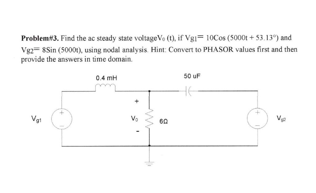 Solved Problem#3. Find the ac steady state voltageVo (t), if | Chegg.com