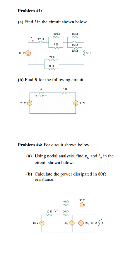Solved Problem #1: (a) Find I in the circuit shown below. | Chegg.com
