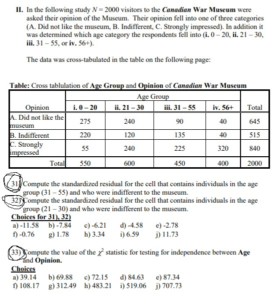 Solved II. In The Following Study N = 2000 Visitors To The | Chegg.com