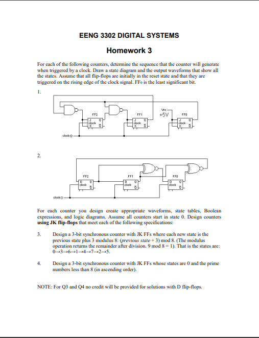 Solved For 3 and 4 I know how to do it with d flip flops.