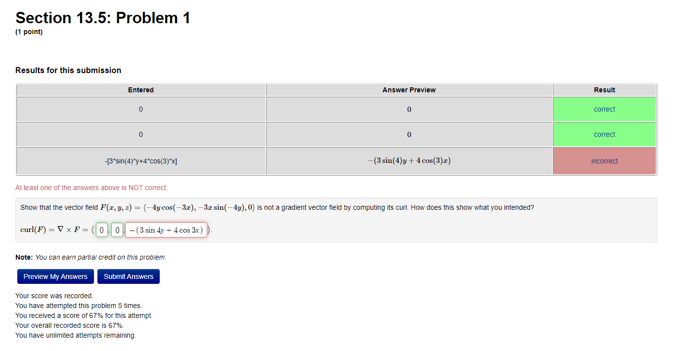 Solved Section 13.5: Problem 1 (1 point) Results for this | Chegg.com