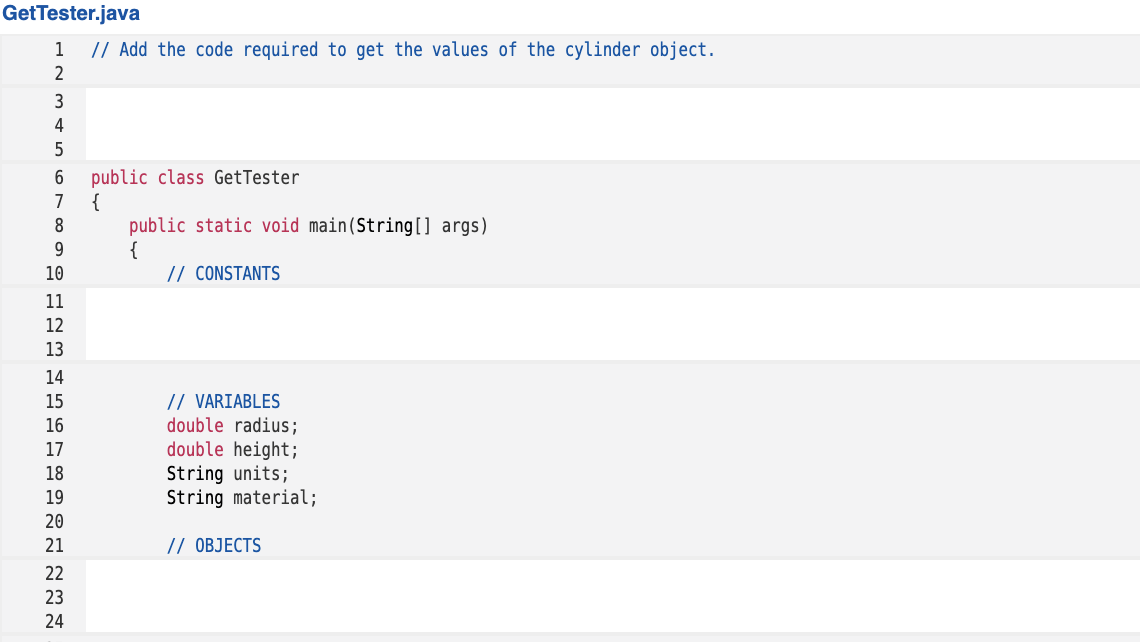Solved Get Tester.java 1 // Add the code required to get the | Chegg.com